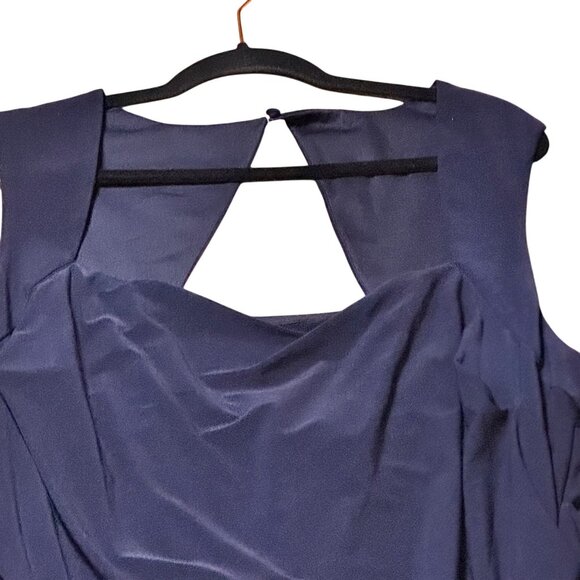 Adrianna Papell Size 20W Midnight Blue Jersey Sleeveless Gown With Draped Detail - Picture 11 of 16